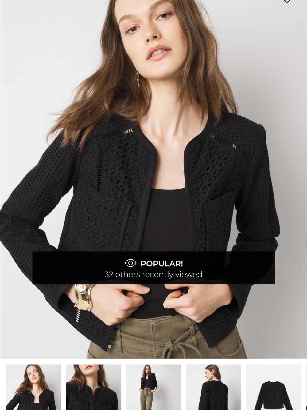 White House Black Market Black Eyelet Crochet Jacket